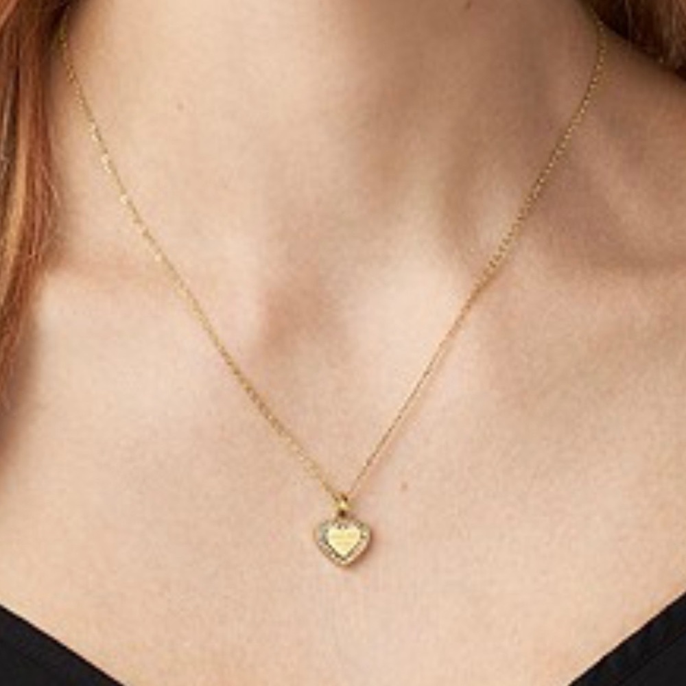 New MK w tag gold brass genuine Michael Kors heart necklace with rhinestones